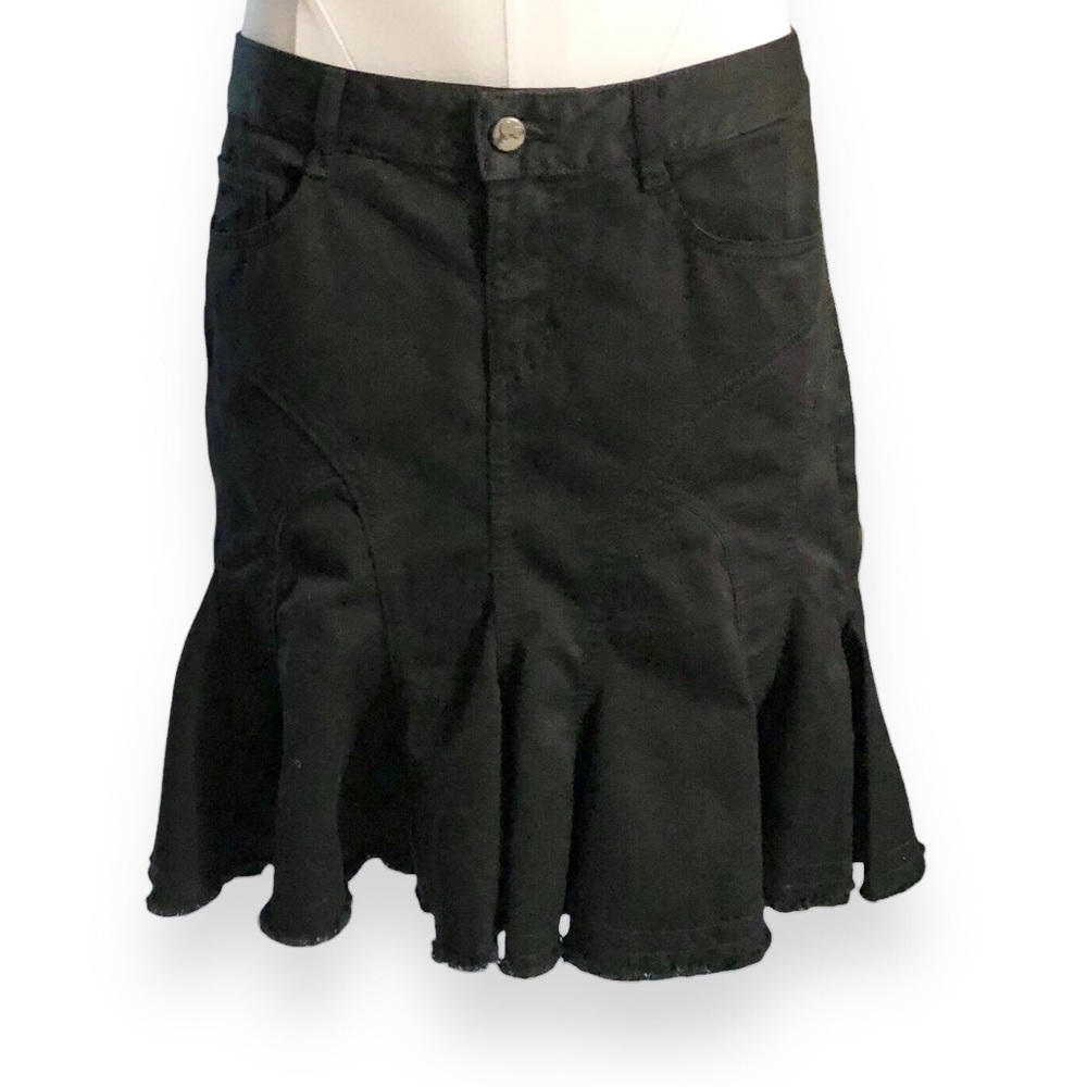 JOIE Black Vintage Cotton Pleated Miniskirt W/ Frayed Hem